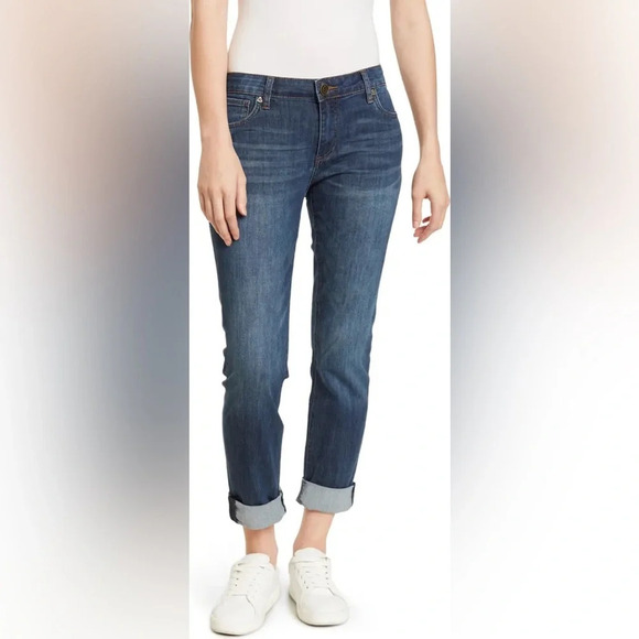 Kut from the Kloth Denim - KUT FROM THE KLOTH‎ Boyfriend Straight Jeans in Wildflower with Medium Blue Wash